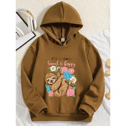 StyleCast Girls Brown Graphic Printed Hooded Pullover Sweatshirt-picture-25