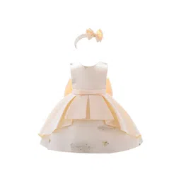 StyleCast Girls Champagne-Coloured Embellished Pleated Balloon Dress with Hairband-picture-19