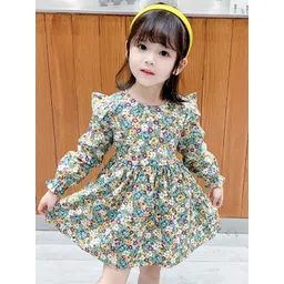 StyleCast Girls Green Floral Print Puff Sleeve Ruffled Cotton Fit & Flare Dress-picture-20