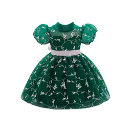 StyleCast Girls Green Floral Printed Puff Sleeve Fit & Flare Dress-picture-27