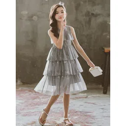 StyleCast Girls Grey Embellished Fit & Flare Party Midi Dress-picture-41
