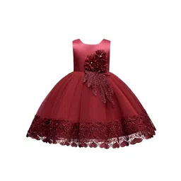 StyleCast Girls Maroon Round neck Sleeveless Applique Fit & Flare Maxi Dress-picture-14