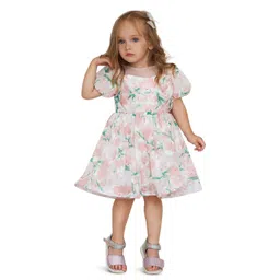 StyleCast Girls Pink & Green Floral Print Puff Sleeves A-Line Dress-picture-10
