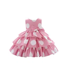 StyleCast Girls Pink & White Polka Dot Printed Layered & Bow detail Fit & Flare Dress-picture-42