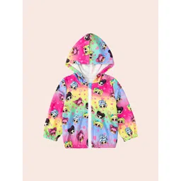 StyleCast Girls Pink Conversational Printed Hooded Open Front Jacket-picture-36
