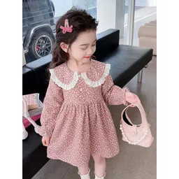 StyleCast Girls Pink Floral Printed Cotton Peter Pan Collar Fit & Flare Mini Dress-picture-17