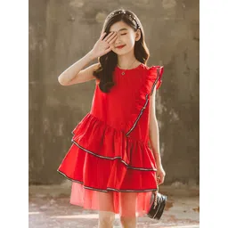 StyleCast Girls Red Layered Ruffled Cotton Fit & Flare Midi Dress-picture-39