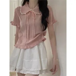StyleCast Girls Solid Tie-Ups Peter Pan Collar Top-picture-22