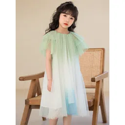 StyleCast Girls White & Green Ombre Dyed Flutter Sleeve Cotton A-Line Midi Dress-picture-40