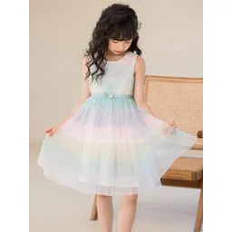 StyleCast Girls White Colourblocked Cotton Fit and Flare Midi Dress-picture-25