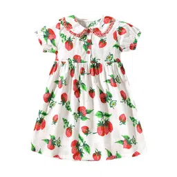 StyleCast Girls White Conversational Printed Gathered Cotton Fit & Flare Mini Dress-picture-53