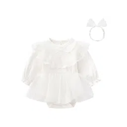 StyleCast Girls White Self Design Cotton Bodysuit & Headband-picture-35
