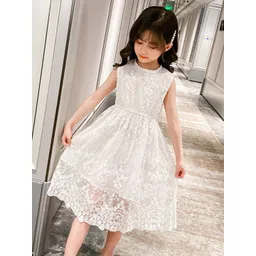 StyleCast Girls White Self Designed Fit & Flare Midi Dress-picture-55