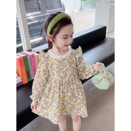 StyleCast Girls Yellow Floral Printed Gathered Cotton Fit & Flare Mini Dress-picture-33