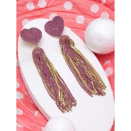 StyleCast Gold-Plated Artificial Stones Studded Tasselled Heart Shaped Drop Earrings-picture-24