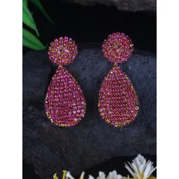 StyleCast Gold-Plated Artificial Stones Studded Teardrop Shaped Drop Earrings-picture-14