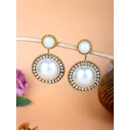StyleCast Gold Plated Rhinestone Studded & Beaded Circular Drop Earrings-picture-35
