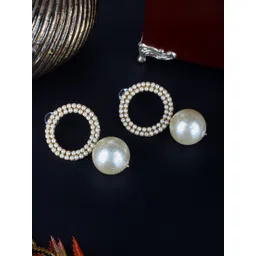 StyleCast Gold-Plated Rhinestone Studded & Pearls Beaded Circular Shaped Drop Earrings-picture-19
