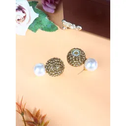 StyleCast Gold-Plated Rhinestone Studded And Pearls Beaded Spherical Studs-picture-15