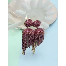 StyleCast Gold-Plated Rhinestone Studded Dome Shaped Tasselled Jhumkas-picture-30