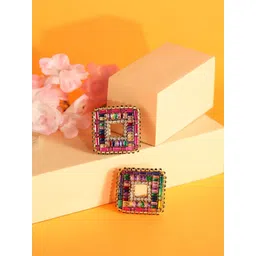 StyleCast Gold-Plated Rhinestone Studded Square Shaped Drop Earrings-picture-32