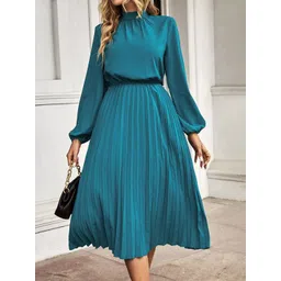 StyleCast Green Accordion Pleated Fit & Flare Midi Dress-picture-40