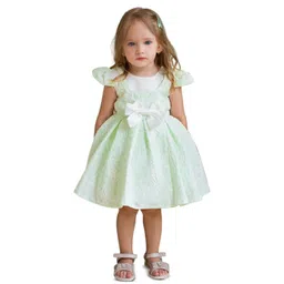 StyleCast Green Girls Self Design Cap Sleeves Bow Detail Fit & Flare Dress-picture-33