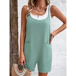 StyleCast Green Shoulder Straps Cotton Playsuit-picture-45