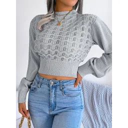 StyleCast Grey Cable Knit High Neck Pullover Sweater-picture-16