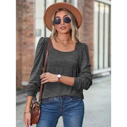 StyleCast Grey Square Neck Solid Top-picture-23