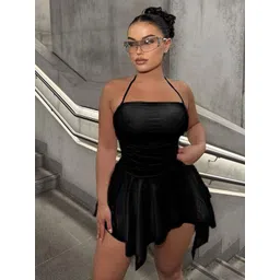 StyleCast Halter Neck Ruched Fit & Flare Mini Dress-image-1