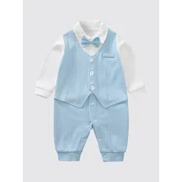 StyleCast Infant Boys Blue & White Shirt Collar Cotton Rompers-picture-28