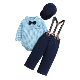 StyleCast Infant Boys Blue Printed Bodysuit With Trousers & Suspenders & Cap-picture-53
