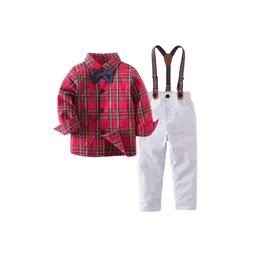 StyleCast Infant Boys Red Checked Shirt And Trousers With Suspenders-picture-52