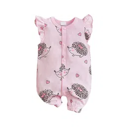 StyleCast Infant Girls Pink Conversational Printed Flutter Sleeves Pure Cotton Rompers-picture-31