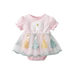 StyleCast Infant Girls Pink Self Design Fit & Flare Cotton Dress With Bloomer-picture-15