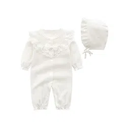 StyleCast Infant Girls White Cotton Rompers With Bonnet-picture-33