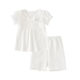 StyleCast Infant Girls White Self Designed Pure Cotton Top with Shorts-picture-20