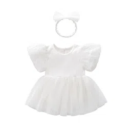 StyleCast Infant Girls White Striped Cotton Fit & Flare Dress With Attached Bodysuit-picture-14