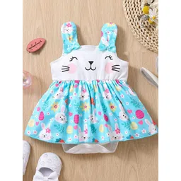 StyleCast Infants Girls Blue & White Floral Printed Shoulder Straps Fit & Flare Dress-picture-23