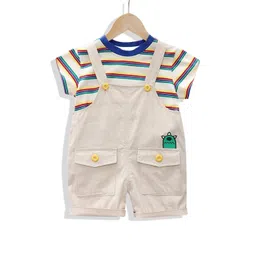 StyleCast Infants Kids Striped Pure Cotton Dungaree With T-Shirt-picture-19