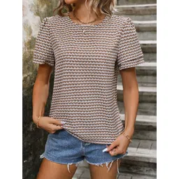 StyleCast Khaki Coloured & White Abstract Printed T-shirt-picture-38