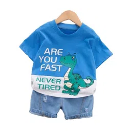 StyleCast Kids Blue Printed Pure Cotton T-shirt with Shorts-picture-17