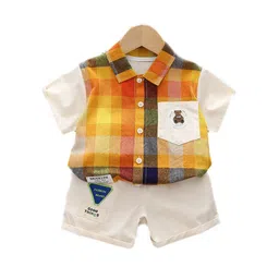 StyleCast Kids Orange Checked Pure Cotton Shirt with Shorts-picture-38