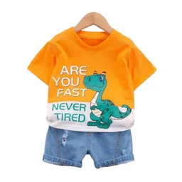 StyleCast Kids Orange Printed Pure Cotton T-shirt with Shorts-picture-31