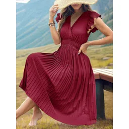 StyleCast Maroon V-Neck Flared Maxi Dress-picture-14