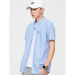 StyleCast Men Button-Down Collar Gingham Checked Cotton Casual Shirt-picture-16