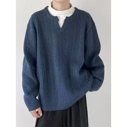 StyleCast Men Cable Knit V-Neck Ribbed Pullover Sweater-picture-28