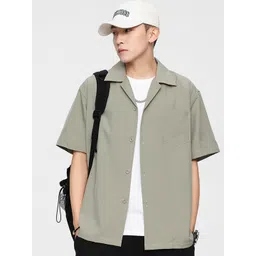 StyleCast Men Cuban Collar Solid Cotton Casual Shirt-picture-24