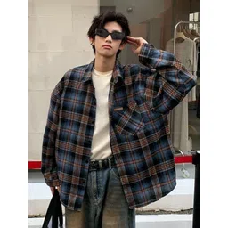 StyleCast Men Original Oversized Fit Spread Collar Tartan Checked Cotton Casual Shirt-picture-23